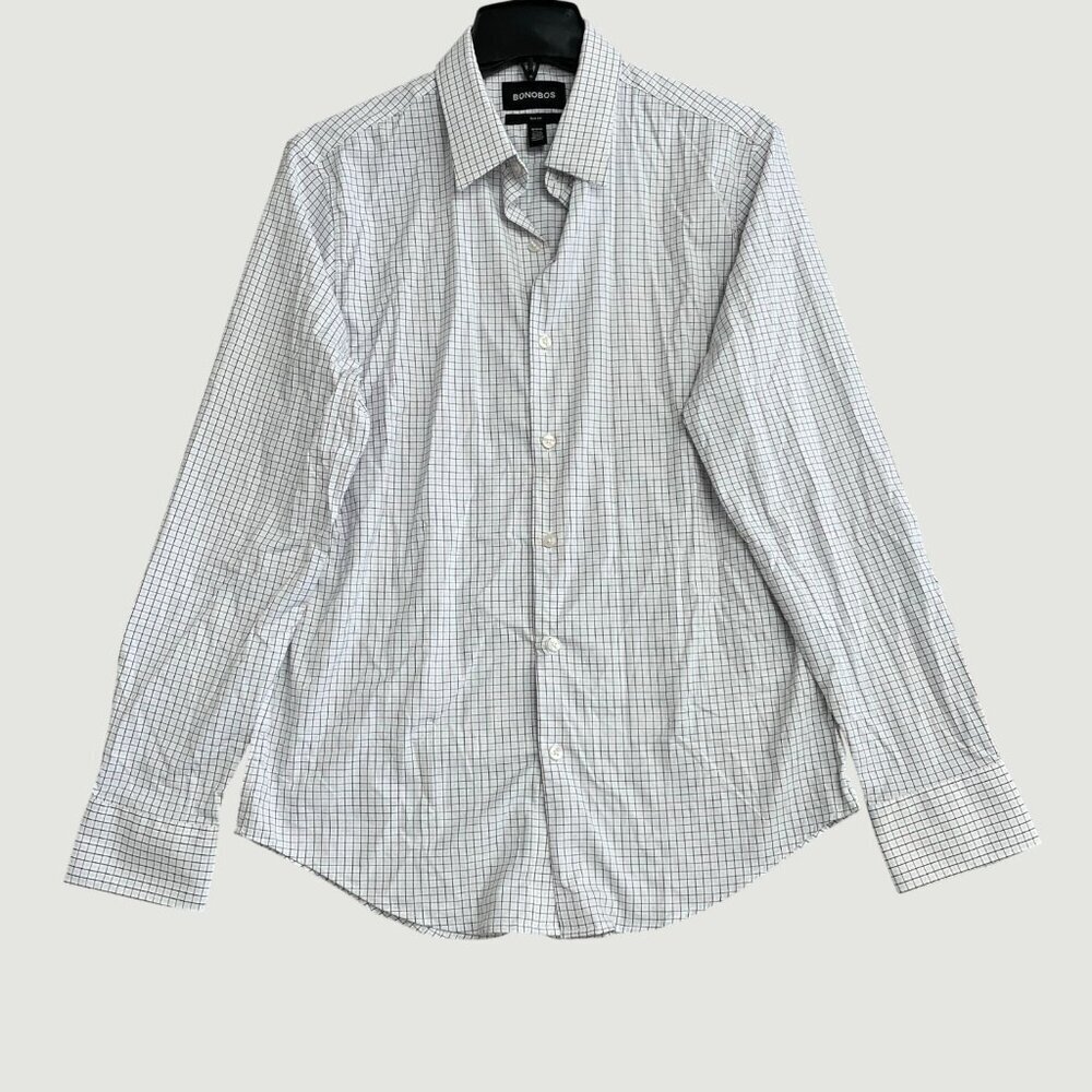 Bonobos Men's M Slim Fit Checkered Long Sleeve Button-Down Tech Shirt G1897